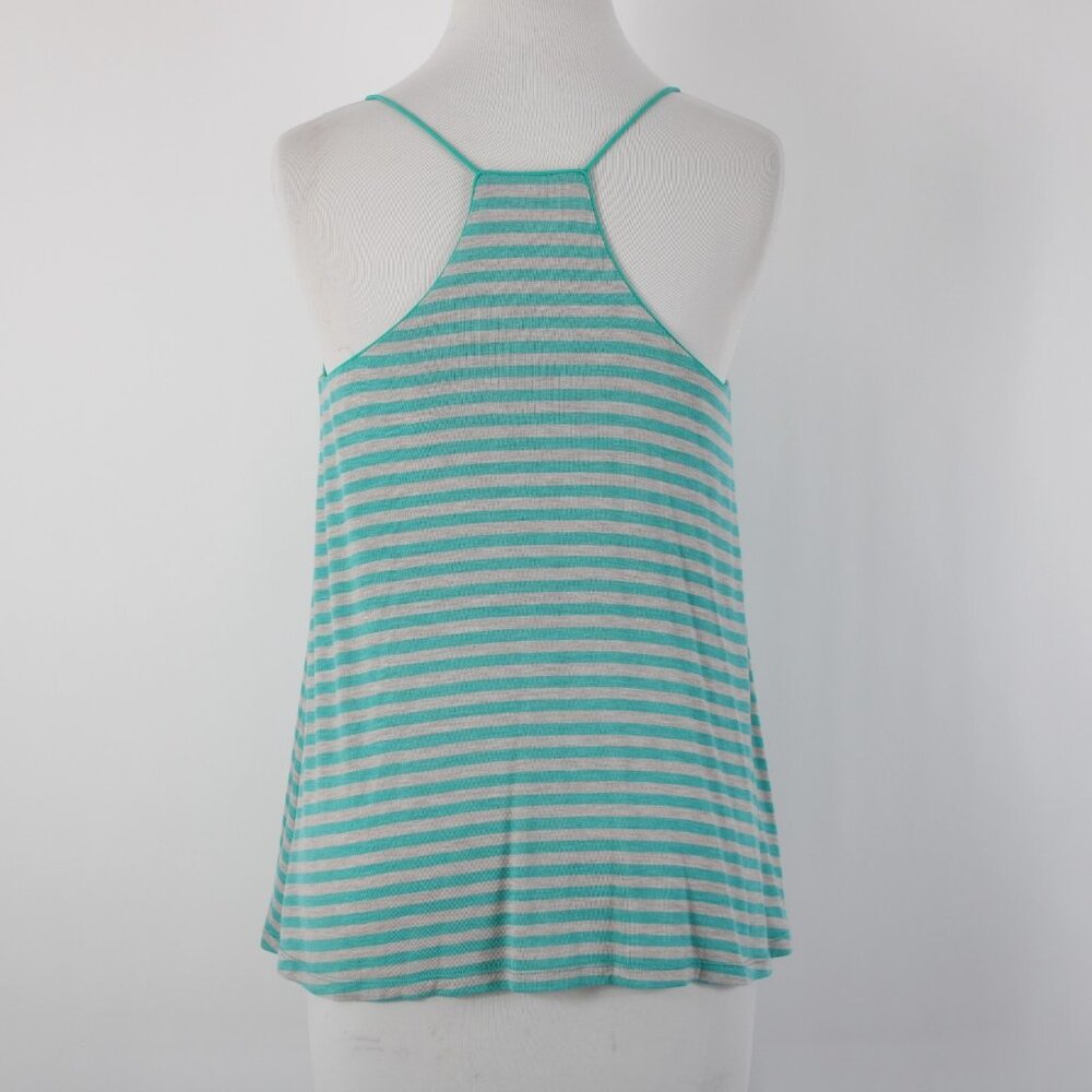Naked Zebra Sz S Teal Blue Gray Striped V Neck Sleeveless Rayon Spandex Top - Picture 6 of 11
